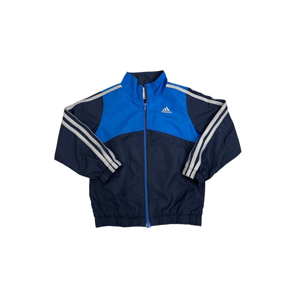 Adidas 3 Stripe Blue Nylon Zip-Up Lightweight Mesh Lined Track Jacket Size 3T